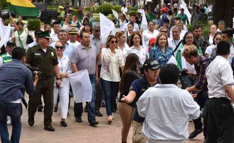 Añez en la marcha contra la violencia: 
