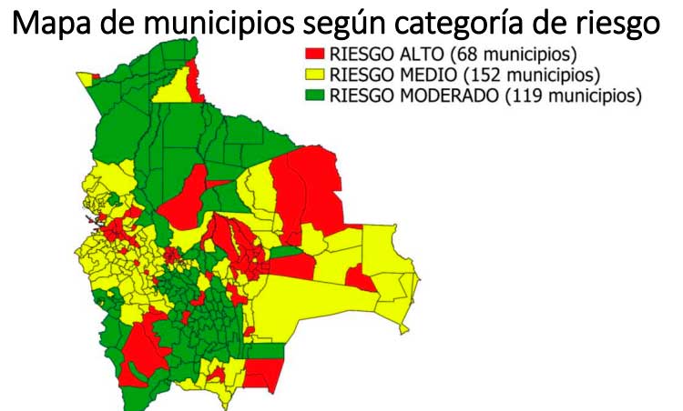 68 municipios son calificados de Riesgo Alto, Tarija esta con riego alto y medio
