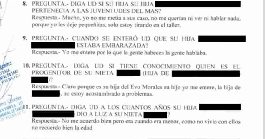 "Es hija del Evo Morales", asegura ante la Fiscalía el padre de Cindy sobre su nieta 